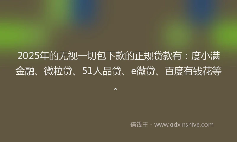 2025年的无视一切包下款的正规贷款有：度小满金融、微粒贷、51人品贷、e微贷、百度有钱花等。
