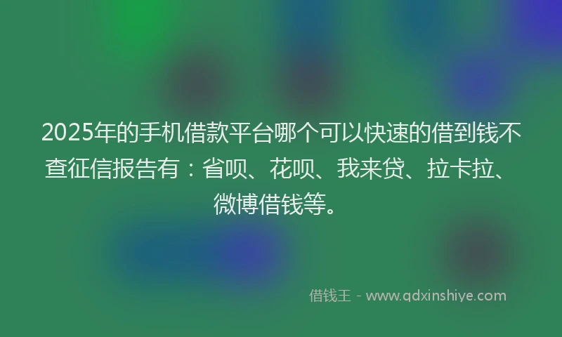 2025年的手机借款平台哪个可以快速的借到钱不查征信报告有：省呗、花呗、我来贷、拉卡拉、微博借钱等。