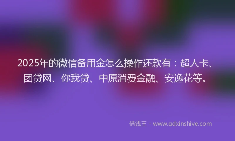 2025年的微信备用金怎么操作还款有：超人卡、团贷网、你我贷、中原消费金融、安逸花等。