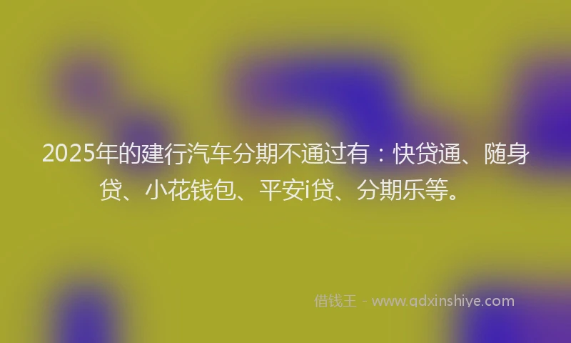 2025年的建行汽车分期不通过有：快贷通、随身贷、小花钱包、平安i贷、分期乐等。