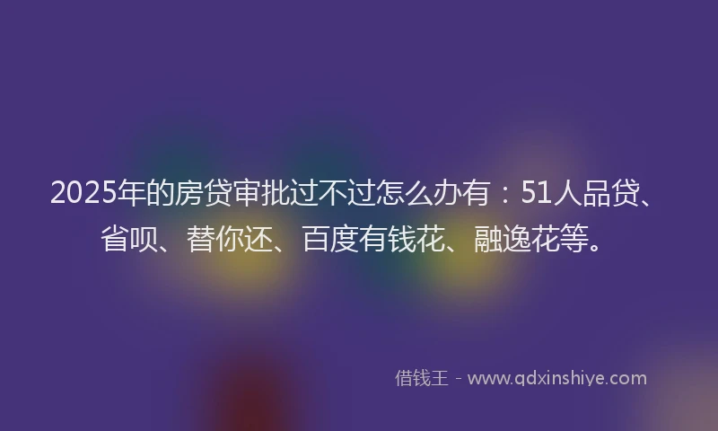 2025年的房贷审批过不过怎么办有：51人品贷、省呗、替你还、百度有钱花、融逸花等。