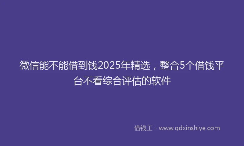 微信能不能借到钱2025年精选，整合5个借钱平台不看综合评估的软件