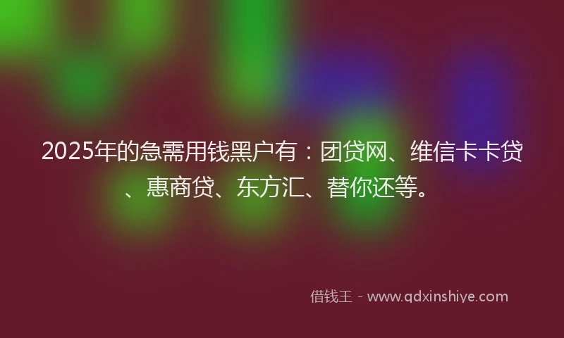 2025年的急需用钱黑户有：团贷网、维信卡卡贷、惠商贷、东方汇、替你还等。