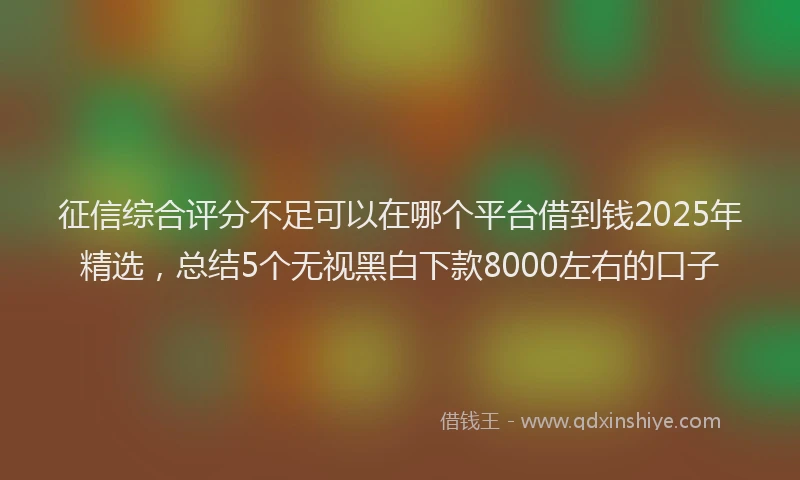 征信综合评分不足可以在哪个平台借到钱2025年精选，总结5个无视黑白下款8000左右的口子