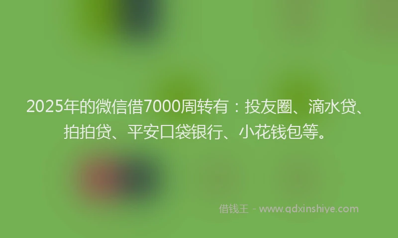 2025年的微信借7000周转有：投友圈、滴水贷、拍拍贷、平安口袋银行、小花钱包等。