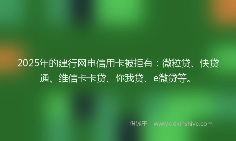 2025年的建行网申信用卡被拒有：微粒贷、快贷通、维信卡卡贷、你我贷、e微贷等。