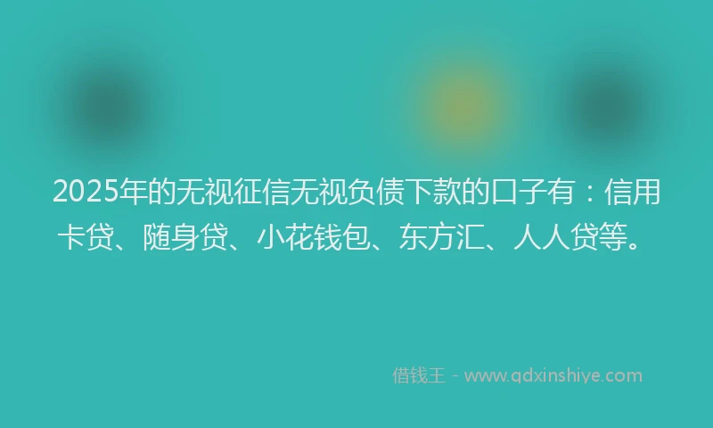 2025年的无视征信无视负债下款的口子有：信用卡贷、随身贷、小花钱包、东方汇、人人贷等。