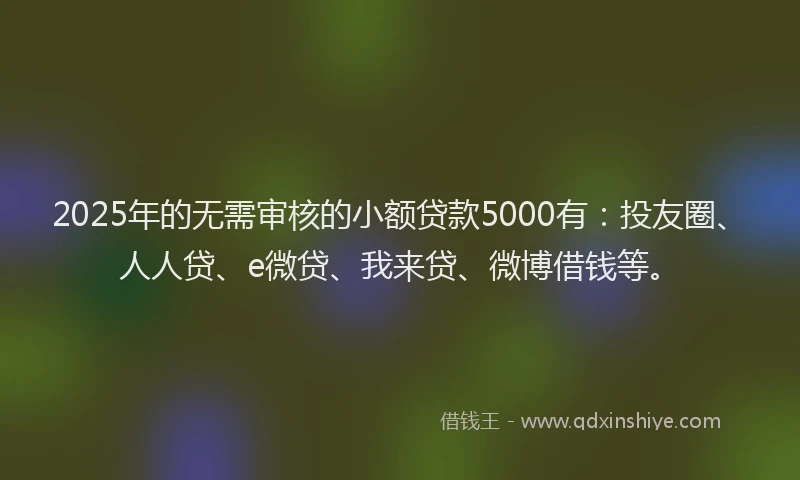 2025年的无需审核的小额贷款5000有：投友圈、人人贷、e微贷、我来贷、微博借钱等。