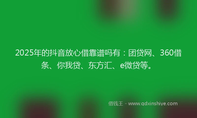 2025年的抖音放心借靠谱吗有：团贷网、360借条、你我贷、东方汇、e微贷等。