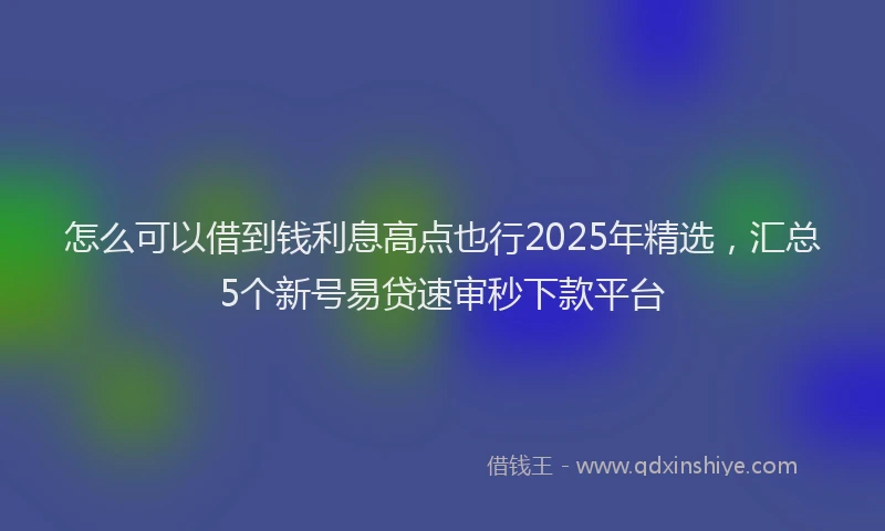 怎么可以借到钱利息高点也行2025年精选，汇总5个新号易贷速审秒下款平台