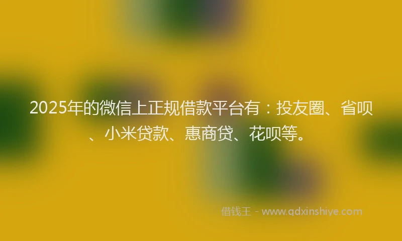 2025年的微信上正规借款平台有：投友圈、省呗、小米贷款、惠商贷、花呗等。