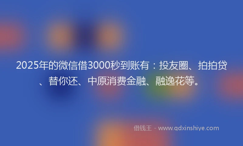 2025年的微信借3000秒到账有：投友圈、拍拍贷、替你还、中原消费金融、融逸花等。