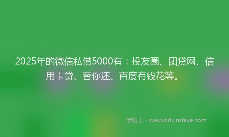 2025年的微信私借5000有：投友圈、团贷网、信用卡贷、替你还、百度有钱花等。