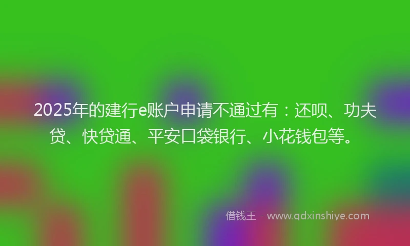 2025年的建行e账户申请不通过有：还呗、功夫贷、快贷通、平安口袋银行、小花钱包等。