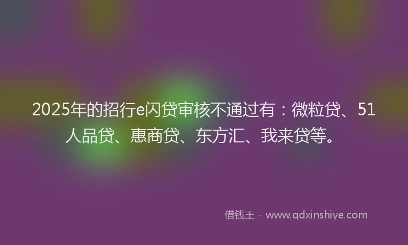 2025年的招行e闪贷审核不通过有：微粒贷、51人品贷、惠商贷、东方汇、我来贷等。