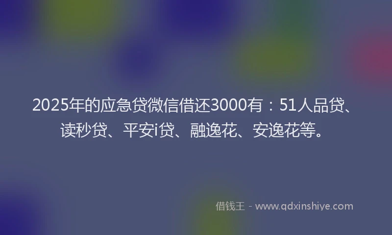 2025年的应急贷微信借还3000有：51人品贷、读秒贷、平安i贷、融逸花、安逸花等。