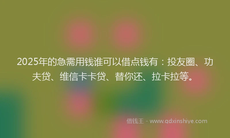 2025年的急需用钱谁可以借点钱有：投友圈、功夫贷、维信卡卡贷、替你还、拉卡拉等。