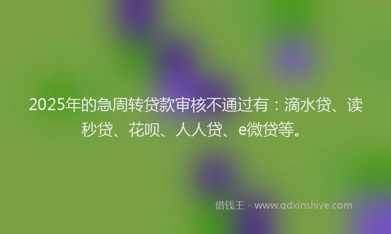 2025年的急周转贷款审核不通过有：滴水贷、读秒贷、花呗、人人贷、e微贷等。
