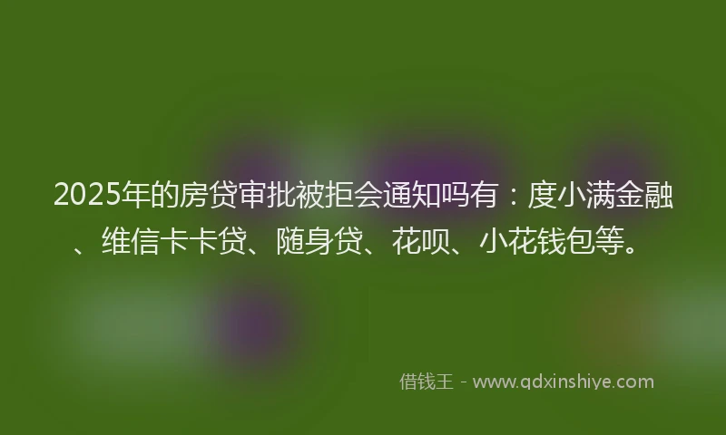 2025年的房贷审批被拒会通知吗有：度小满金融、维信卡卡贷、随身贷、花呗、小花钱包等。