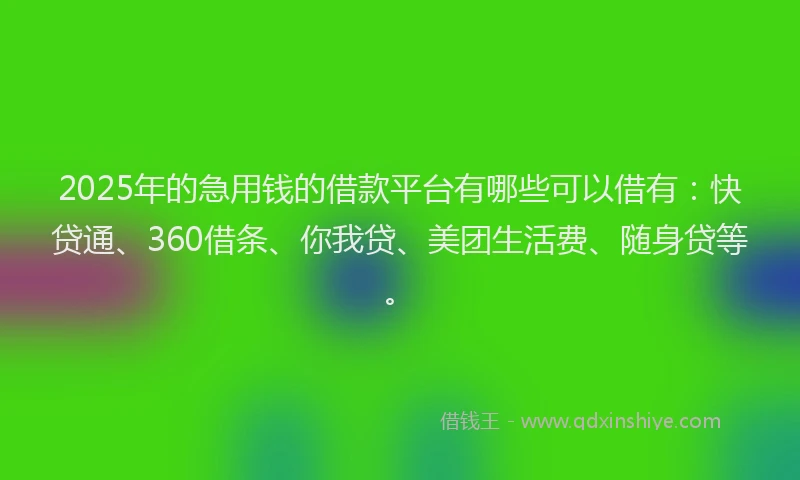 2025年的急用钱的借款平台有哪些可以借有：快贷通、360借条、你我贷、美团生活费、随身贷等。