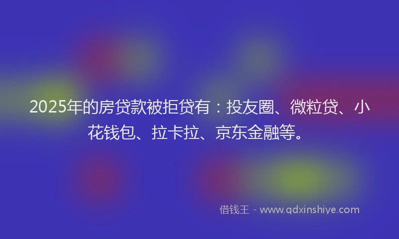 2025年的房贷款被拒贷有：投友圈、微粒贷、小花钱包、拉卡拉、京东金融等。
