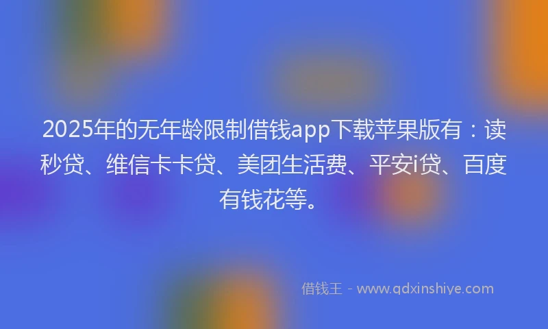 2025年的无年龄限制借钱app下载苹果版有：读秒贷、维信卡卡贷、美团生活费、平安i贷、百度有钱花等。