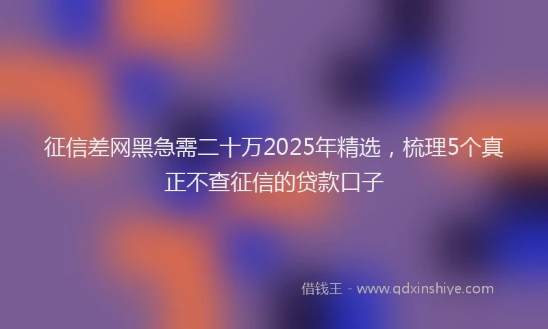 征信差网黑急需二十万2025年精选，梳理5个真正不查征信的贷款口子