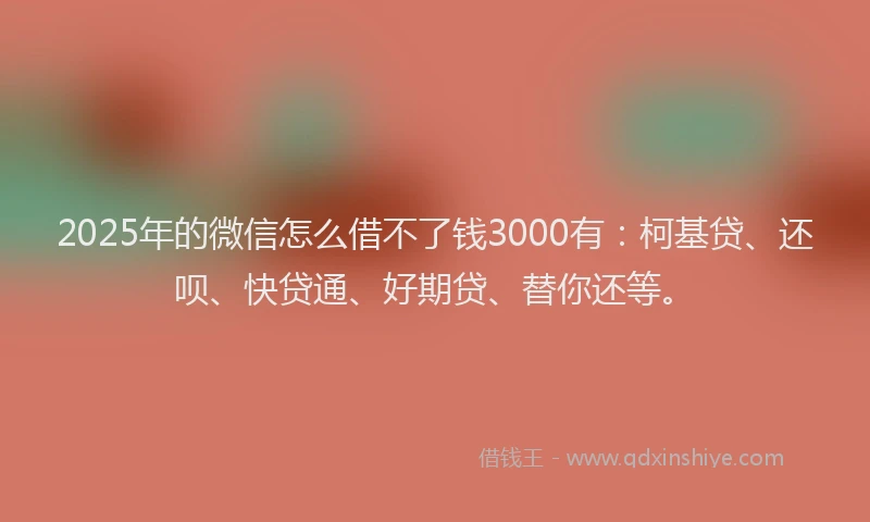 2025年的微信怎么借不了钱3000有：柯基贷、还呗、快贷通、好期贷、替你还等。