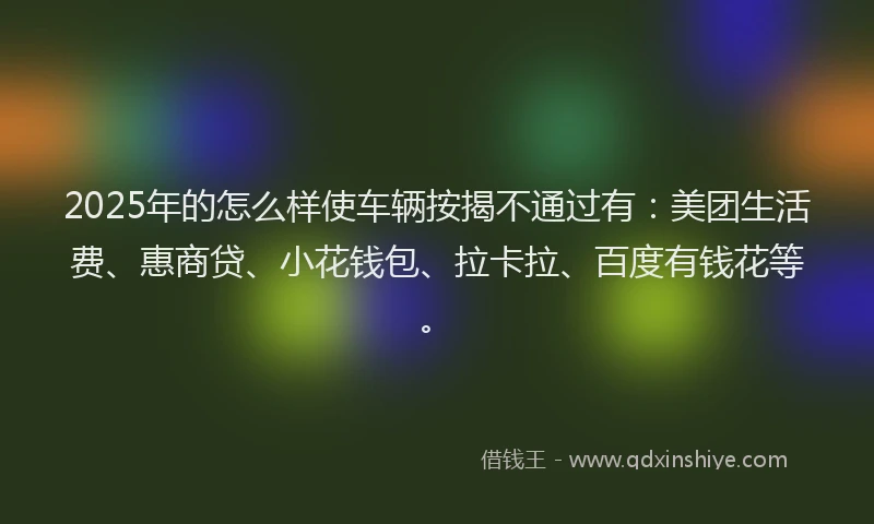2025年的怎么样使车辆按揭不通过有：美团生活费、惠商贷、小花钱包、拉卡拉、百度有钱花等。