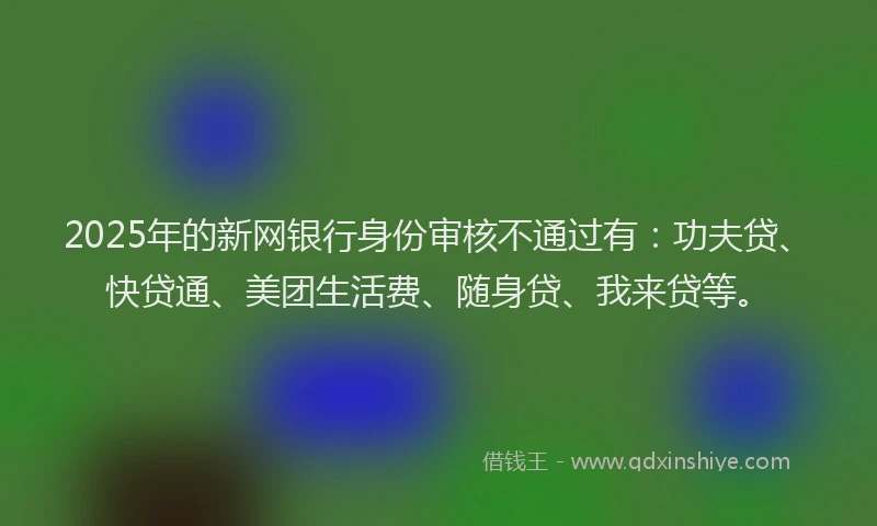 2025年的新网银行身份审核不通过有：功夫贷、快贷通、美团生活费、随身贷、我来贷等。