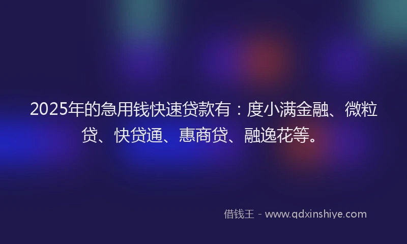 2025年的急用钱快速贷款有：度小满金融、微粒贷、快贷通、惠商贷、融逸花等。
