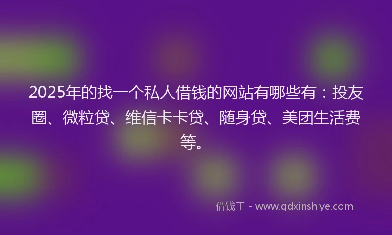 2025年的找一个私人借钱的网站有哪些有：投友圈、微粒贷、维信卡卡贷、随身贷、美团生活费等。