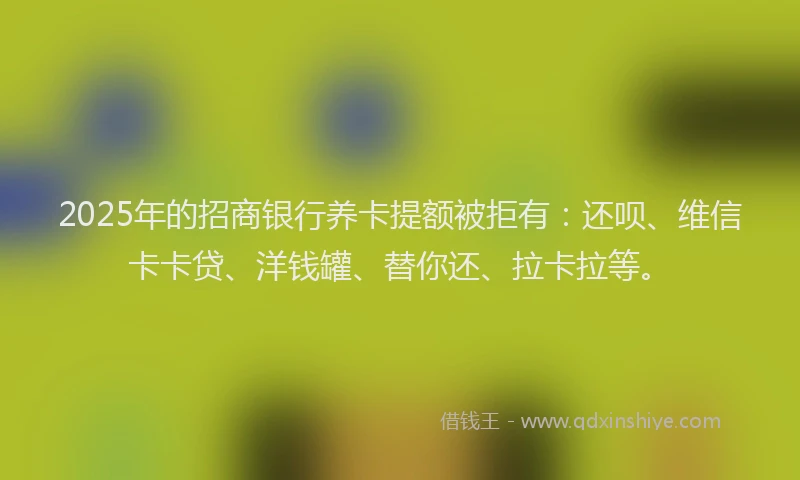 2025年的招商银行养卡提额被拒有：还呗、维信卡卡贷、洋钱罐、替你还、拉卡拉等。