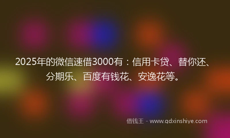 2025年的微信速借3000有：信用卡贷、替你还、分期乐、百度有钱花、安逸花等。