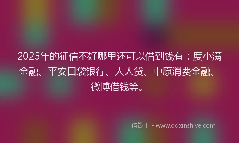 2025年的征信不好哪里还可以借到钱有：度小满金融、平安口袋银行、人人贷、中原消费金融、微博借钱等。