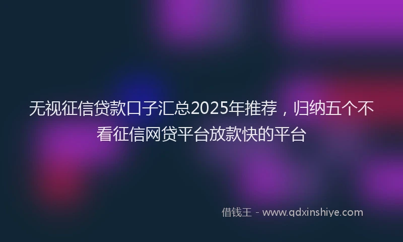 无视征信贷款口子汇总2025年推荐，归纳五个不看征信网贷平台放款快的平台