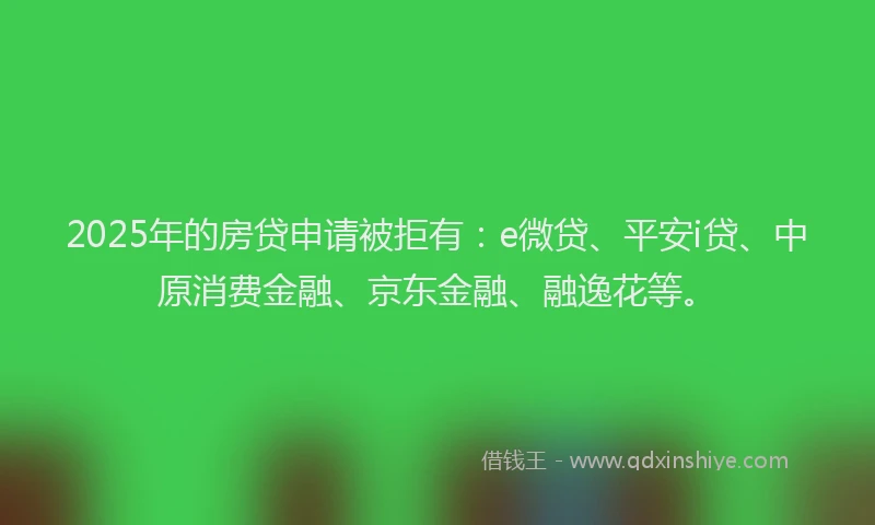 2025年的房贷申请被拒有：e微贷、平安i贷、中原消费金融、京东金融、融逸花等。