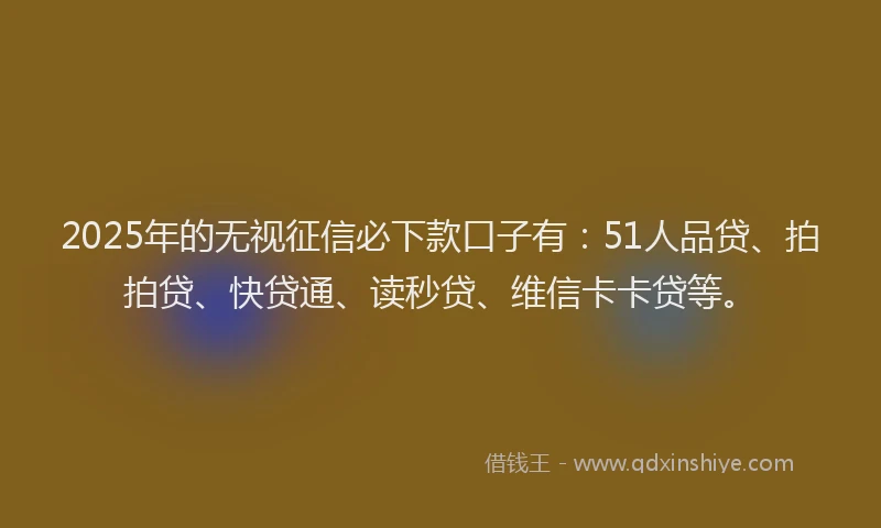 2025年的无视征信必下款口子有：51人品贷、拍拍贷、快贷通、读秒贷、维信卡卡贷等。