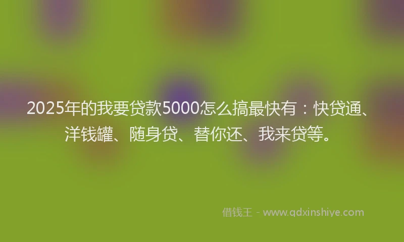 2025年的我要贷款5000怎么搞最快有：快贷通、洋钱罐、随身贷、替你还、我来贷等。