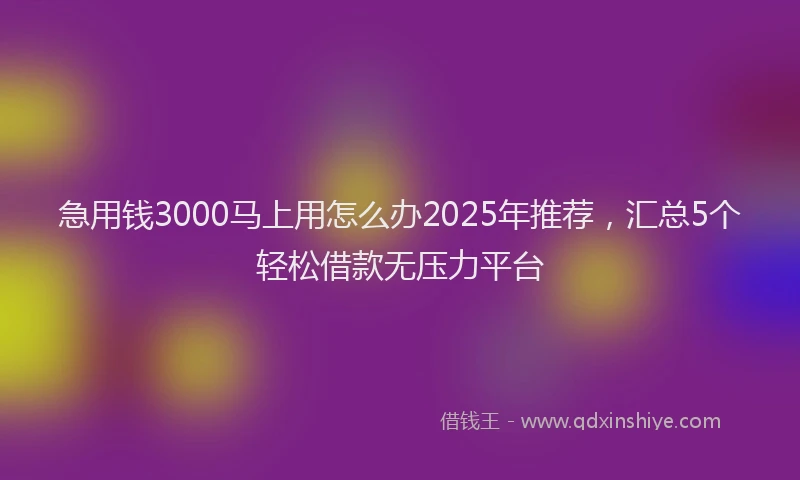 急用钱3000马上用怎么办2025年推荐，汇总5个轻松借款无压力平台