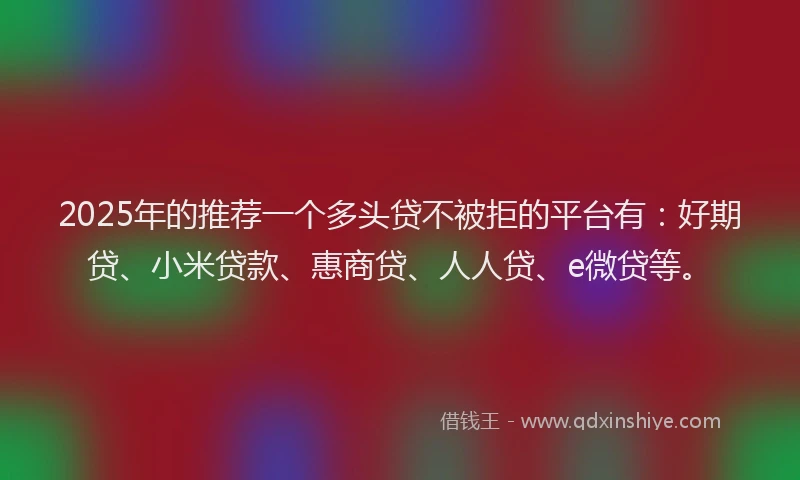 2025年的推荐一个多头贷不被拒的平台有：好期贷、小米贷款、惠商贷、人人贷、e微贷等。