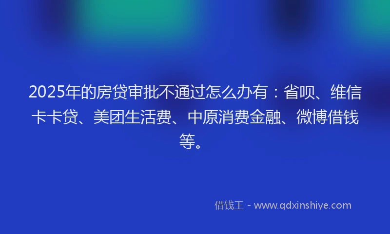 2025年的房贷审批不通过怎么办有：省呗、维信卡卡贷、美团生活费、中原消费金融、微博借钱等。