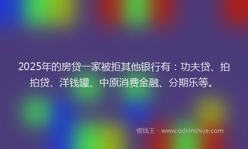 2025年的房贷一家被拒其他银行有：功夫贷、拍拍贷、洋钱罐、中原消费金融、分期乐等。