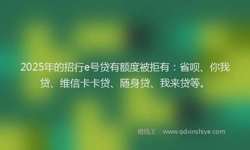 2025年的招行e号贷有额度被拒有：省呗、你我贷、维信卡卡贷、随身贷、我来贷等。