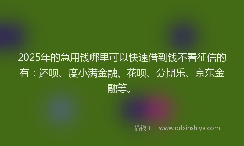 2025年的急用钱哪里可以快速借到钱不看征信的有：还呗、度小满金融、花呗、分期乐、京东金融等。