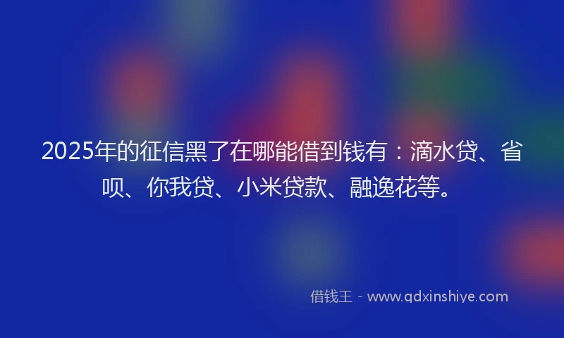 2025年的征信黑了在哪能借到钱有：滴水贷、省呗、你我贷、小米贷款、融逸花等。