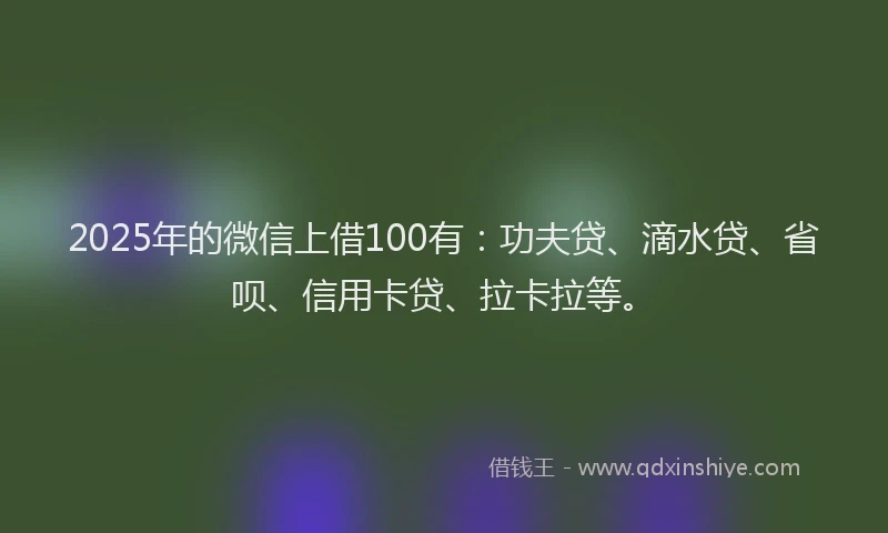 2025年的微信上借100有：功夫贷、滴水贷、省呗、信用卡贷、拉卡拉等。