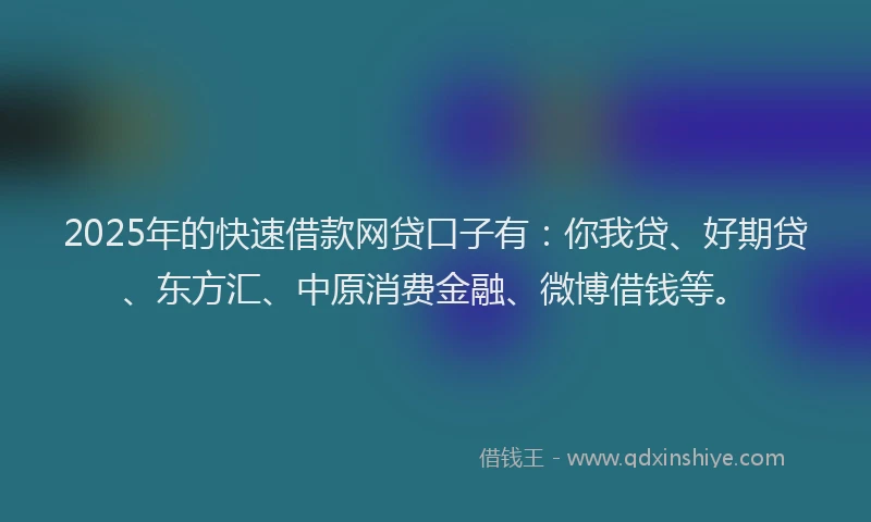 2025年的快速借款网贷口子有：你我贷、好期贷、东方汇、中原消费金融、微博借钱等。