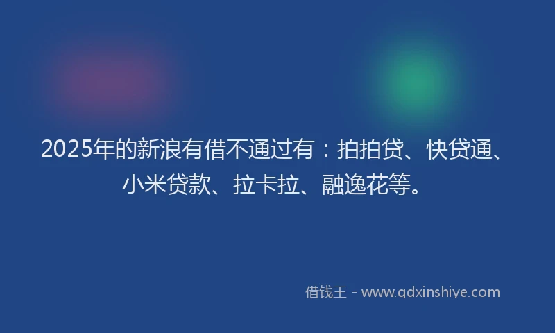 2025年的新浪有借不通过有：拍拍贷、快贷通、小米贷款、拉卡拉、融逸花等。
