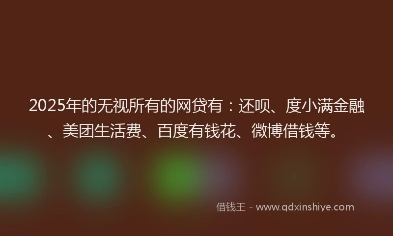 2025年的无视所有的网贷有：还呗、度小满金融、美团生活费、百度有钱花、微博借钱等。